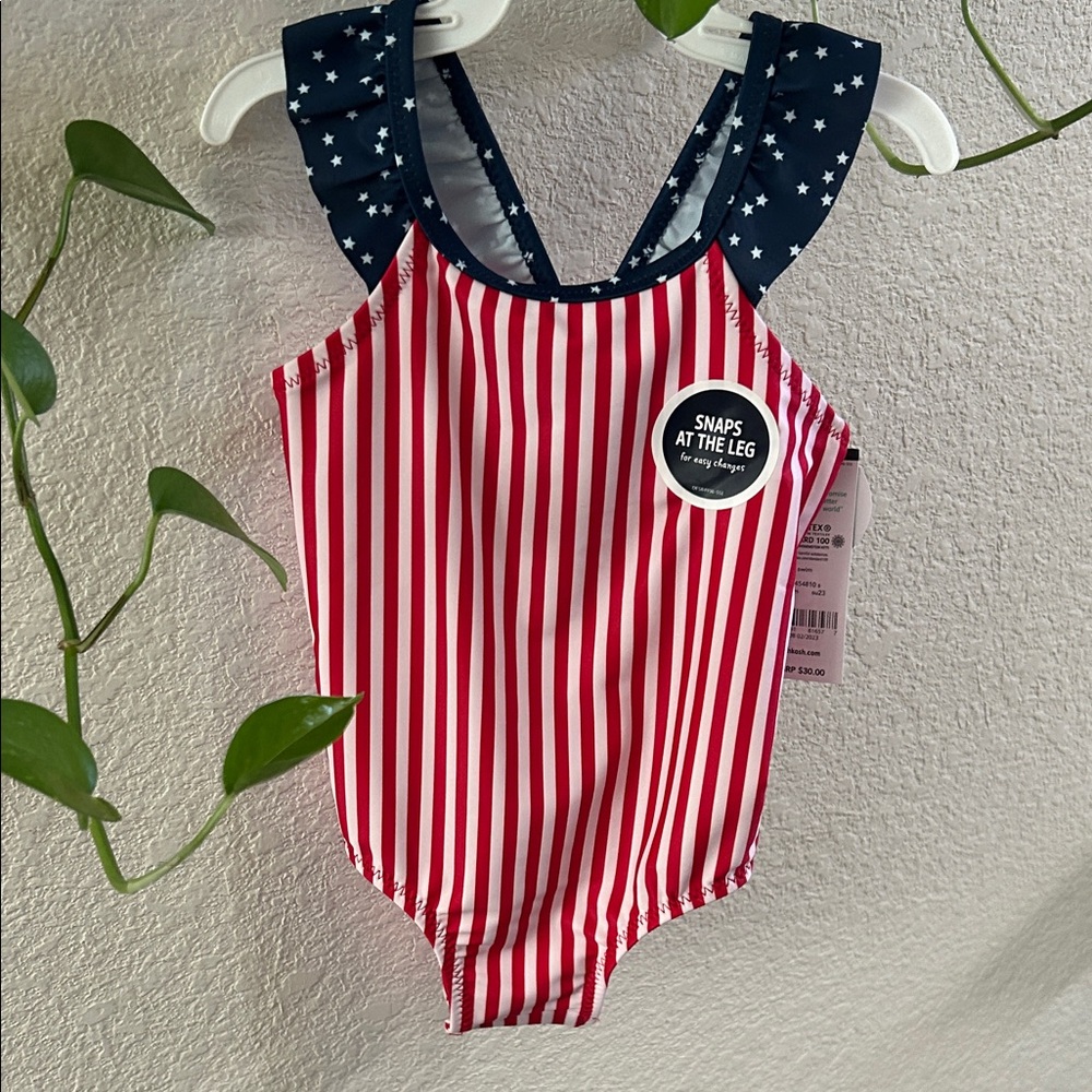 NEW OshKosh B'gosh Striped Patriotic Flag One Piece Swimsuit